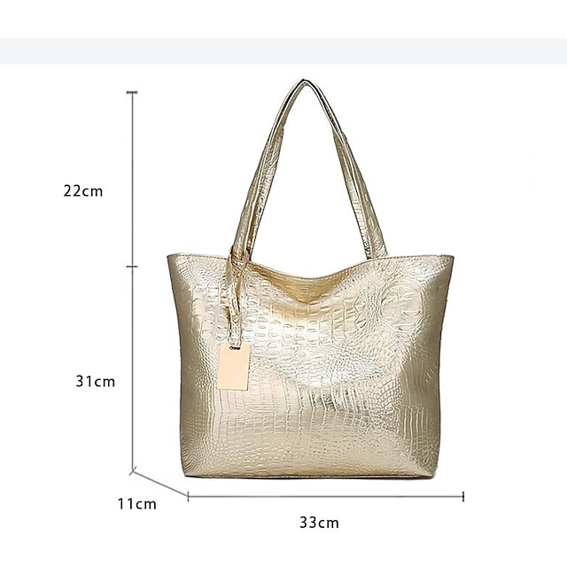 Embossed Women's Faux Tote | Croc Bag Silver Capacity Large
