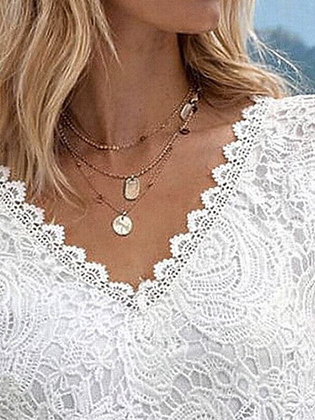 Women's T Shirt Lace T-shirt Tee Top Lace Plain Elegant