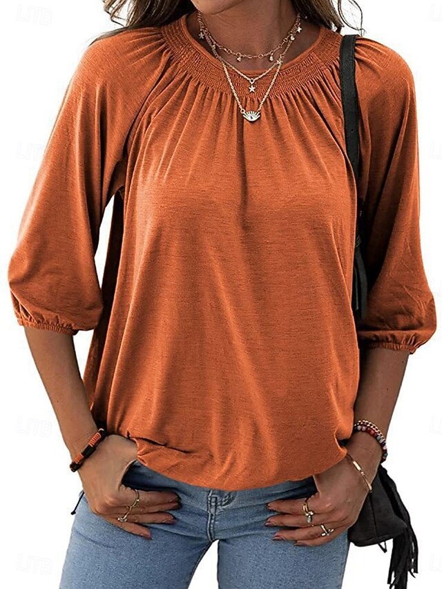 Women's T Shirt Plain Fashion Modern 3/4 Length Sleeve Crew