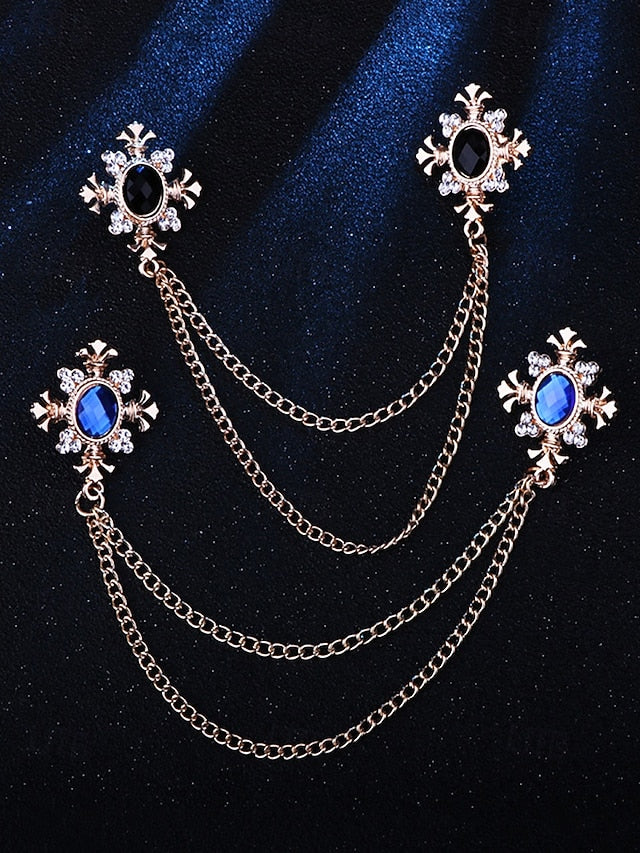 Vintage Brooch Double Elegant Chain Blue – Collar Gem