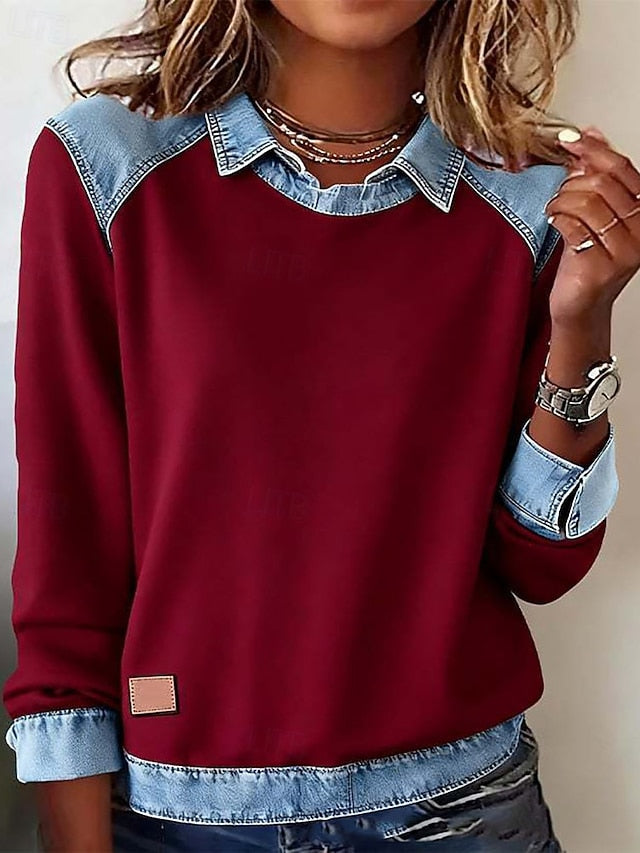 Women's Shirt Blouse Color Block Active Casual Long Sleeve