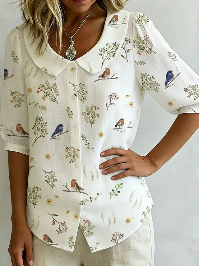 Women's Shirt Floral Graphic Bird Elegant Bohemia Vacation