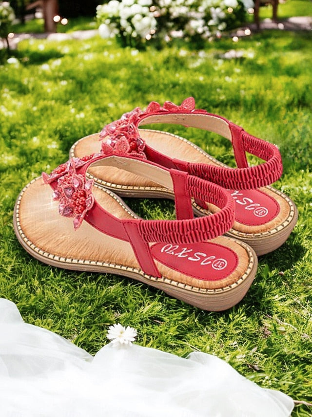 Slip-Ons with Flat Floral Comfortable Beaded Design