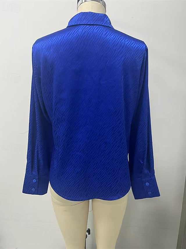 Women's Shirt Elegant Satin Top Summer Tops Ruched Buttons
