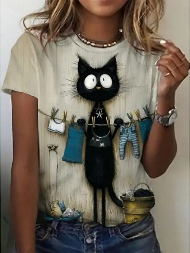 Women's T Shirt Print Graphic Animal Letter Vintage Stylish