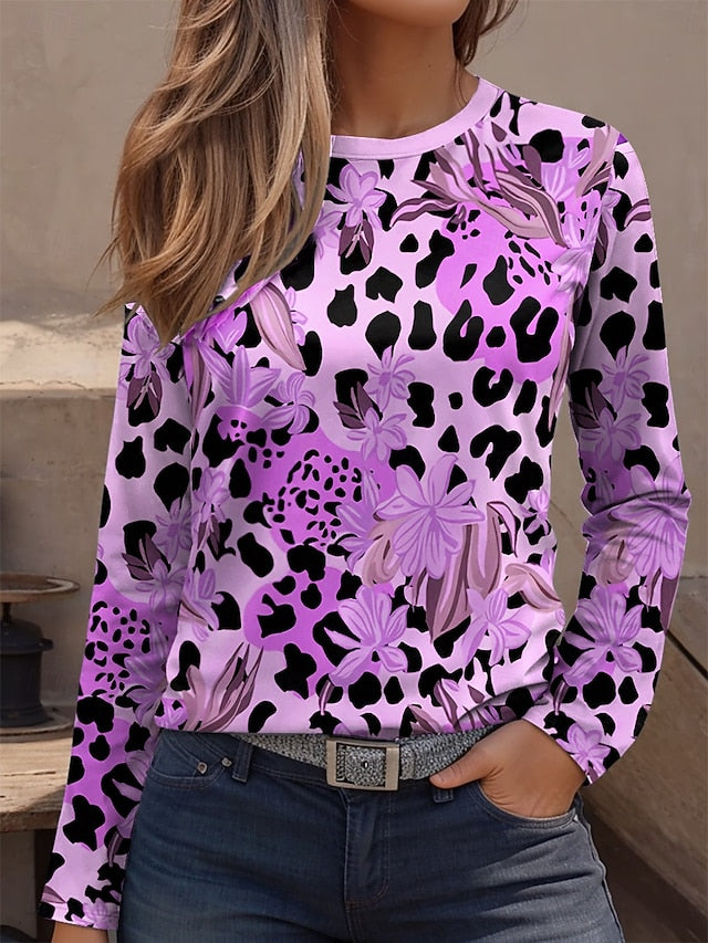 Women's T Shirt Print Graphic Leopard Geometric Vintage
