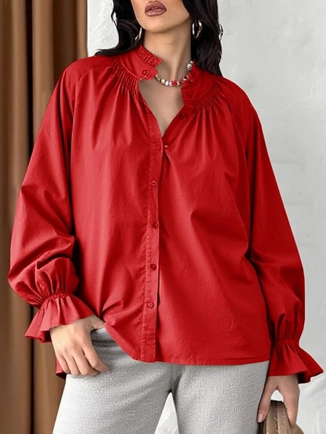 Women's Casual Shirt Button Up Shirt Blouse Ruffle Buttons