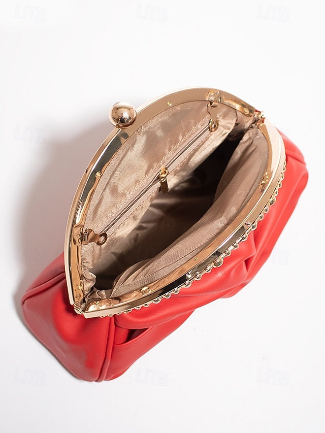 Leather Faux Evening Rhinestone Women's – Bag Clutch