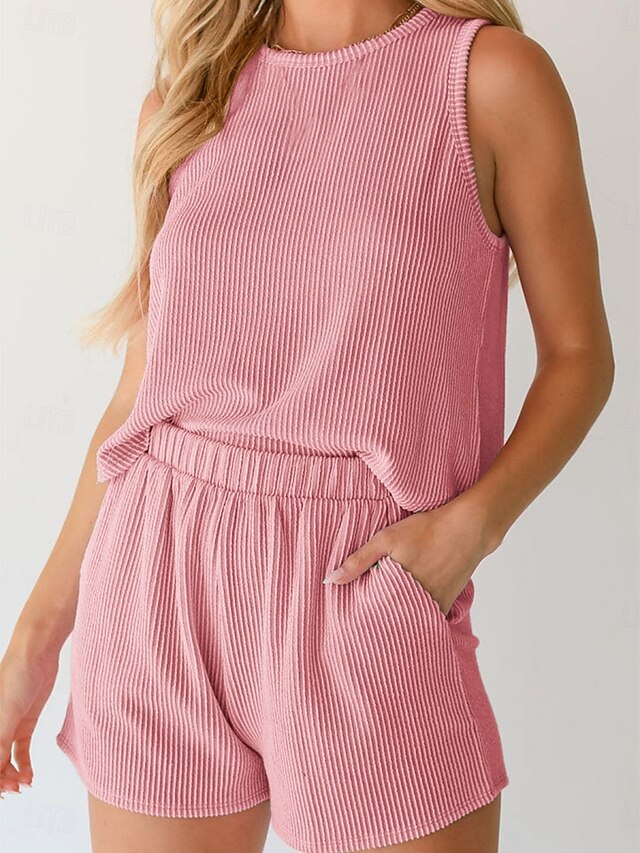 Women's Two Piece Sets Vest Camis Sleeveless Crew Neck