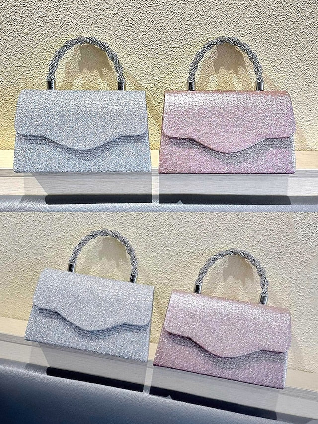 Handbag Women's – Rhinestone Silver with Handle Glitter