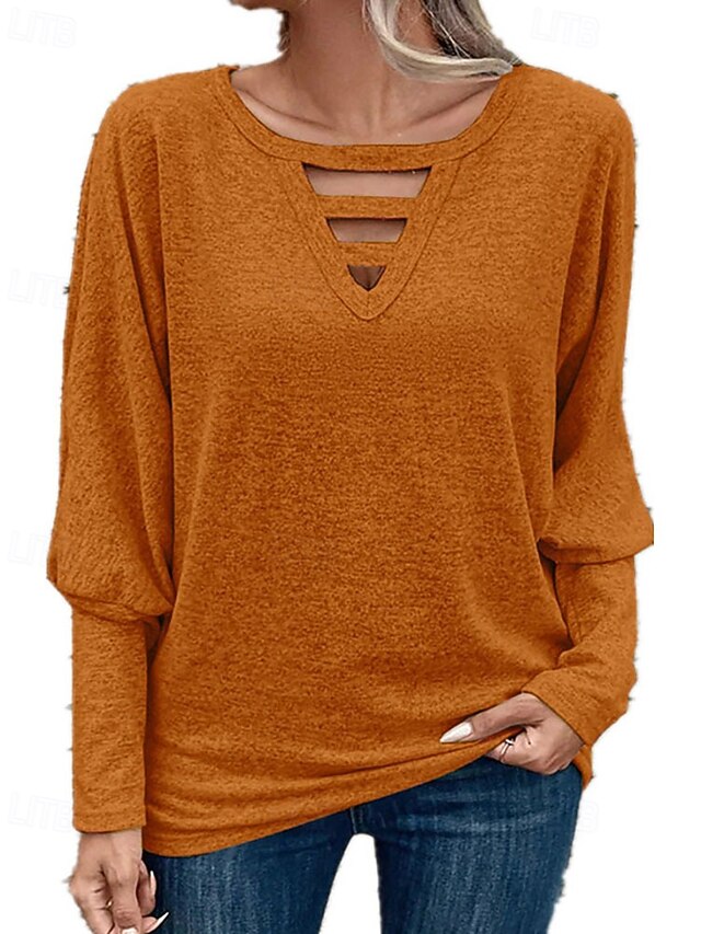 Women's Blouse Ruched Eyelet Plain Elegant Stylish Casual