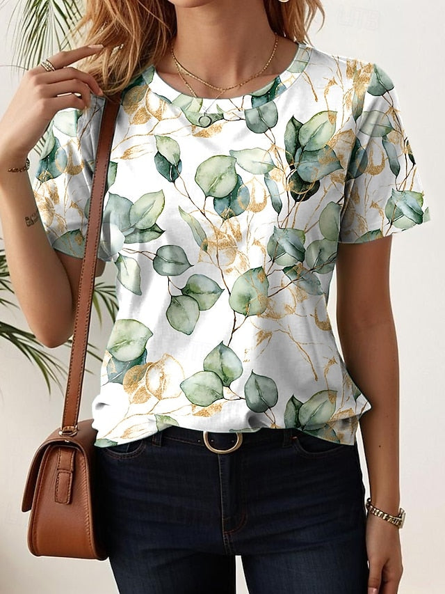 Women's T Shirt Floral Casual Short Sleeve Round Neck