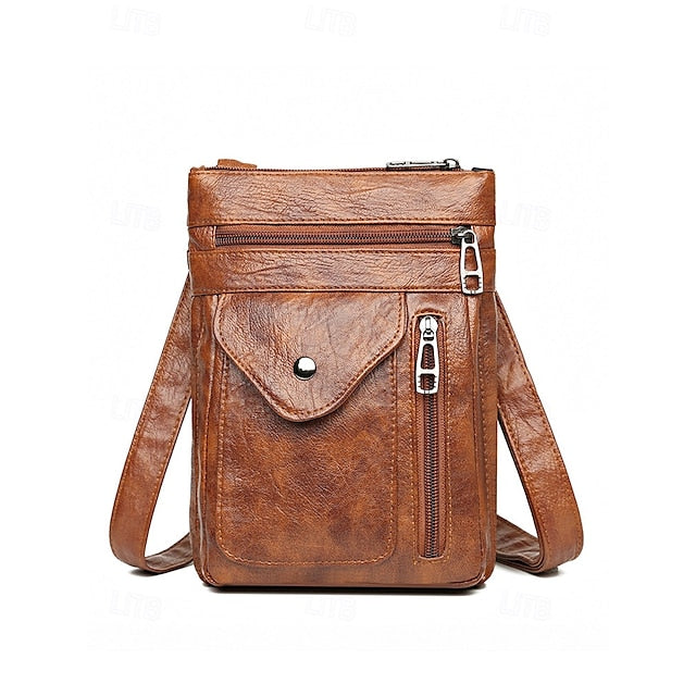 Bag Leather Vintage Faux - Crossbody Women's Multi-Pocket
