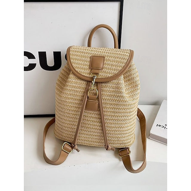 Rattan Backpack Travel Woven with for Bag Boho Women Straw –