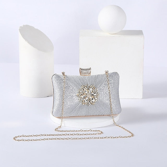 Rhinestone Chain Strap Bag with Elegant Women's Gold Clutch