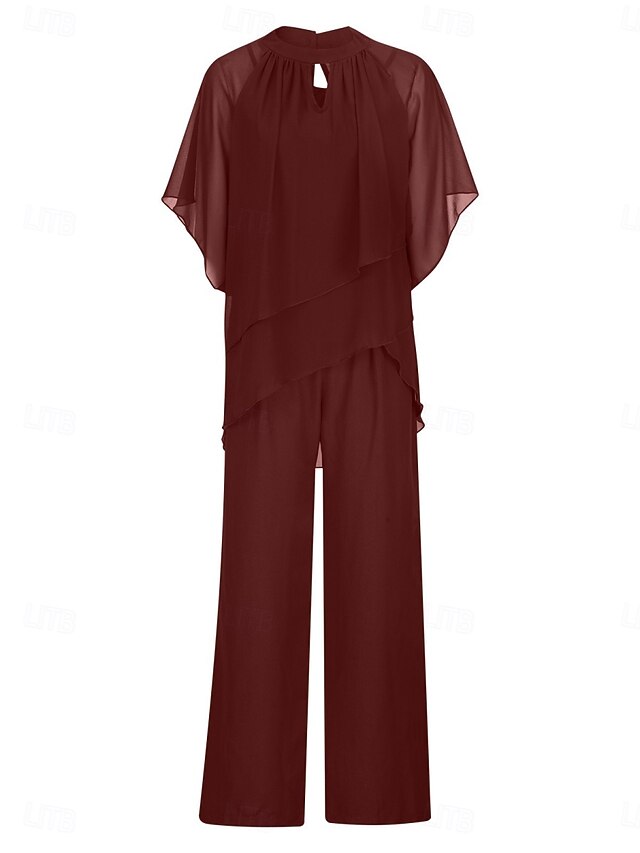 Women's Pants Sets 3/4 Length Sleeve Crew Neck Solid Color