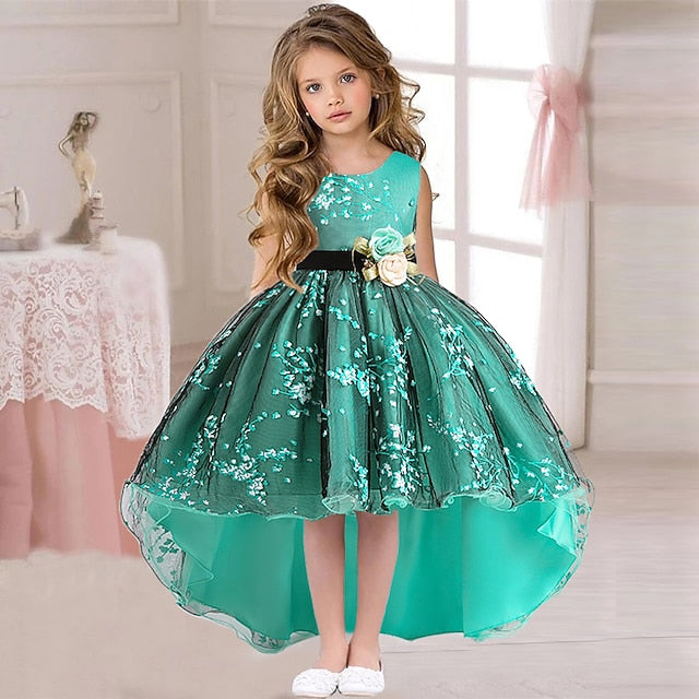 Colored Dress Solid Girls' Wedding Sleeveless Kids Floral