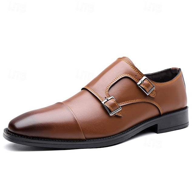 – Elegant Monk Men's Strap Double Leather Shoes