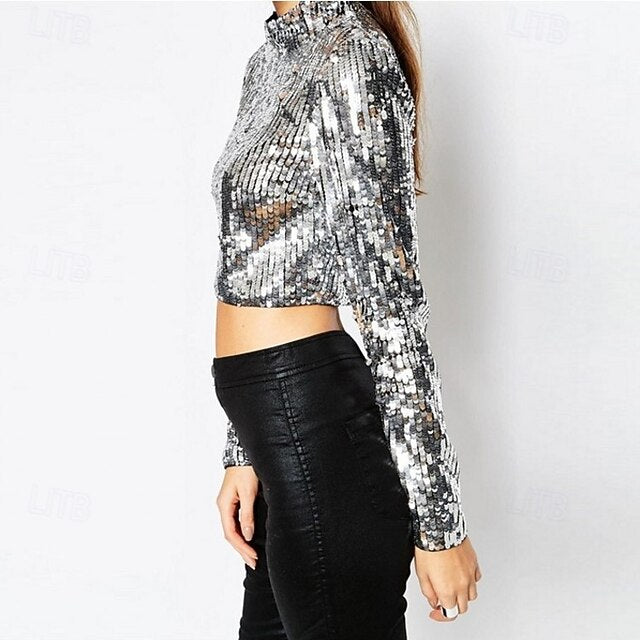 Retro Vintage 1980s Crop Top Sequins Fancy Dress Women's