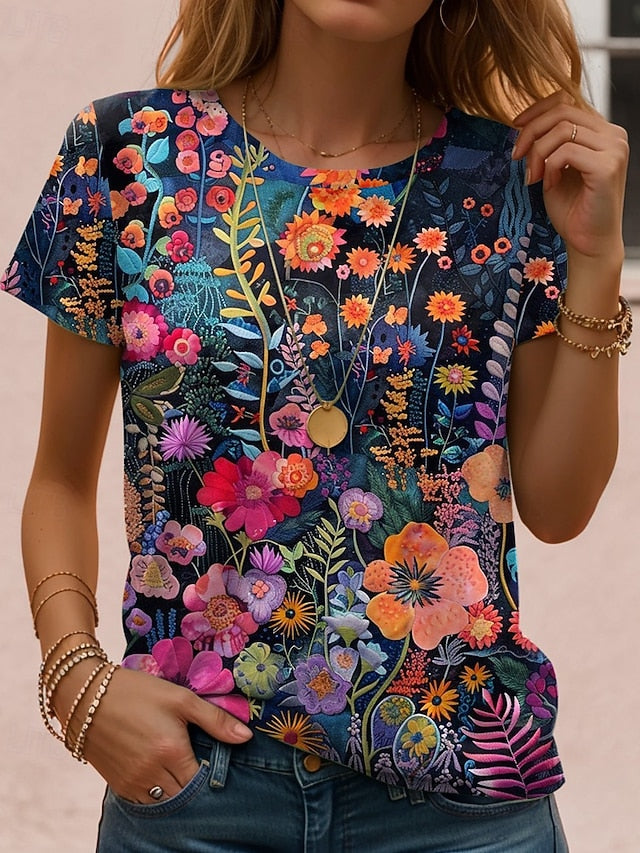 Women's T Shirt Floral Graphic Plants Vintage Stylish