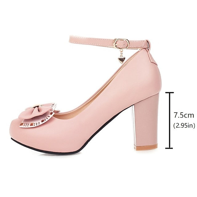 Heel Block White Pumps – Girls' Round Shoes Toe