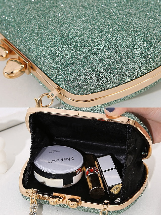 Evening Sage Green Clutch Women's with Glitter Rhinestone