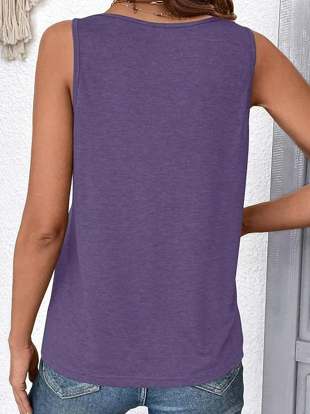 Women's Tank Top Sleeveless Shirt Tee Top Patchwork Plain