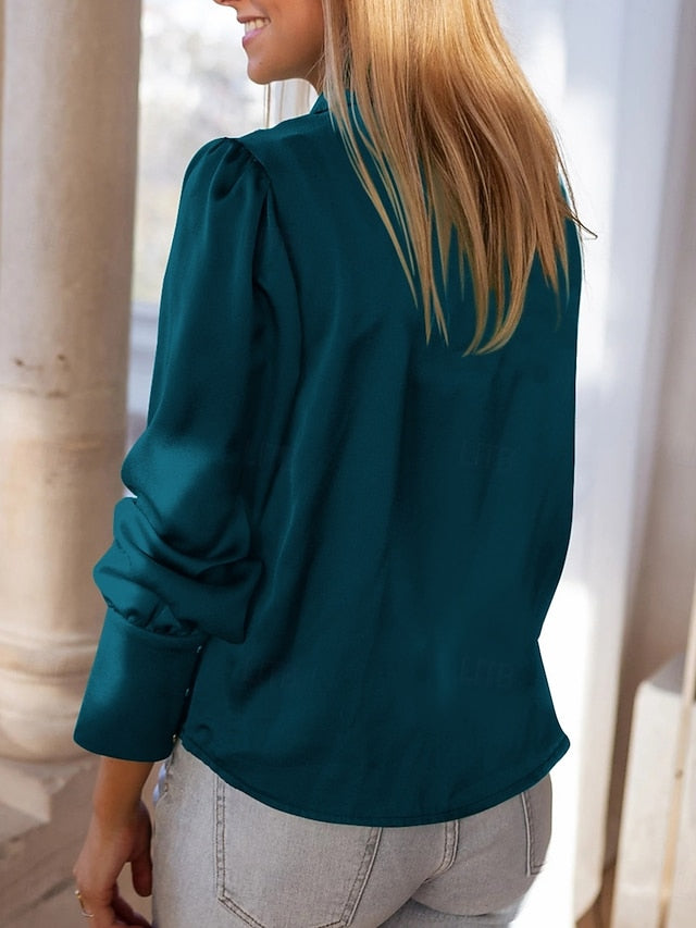 Women's Shirt Blouse Buttons Solid Color Basic Casual Long
