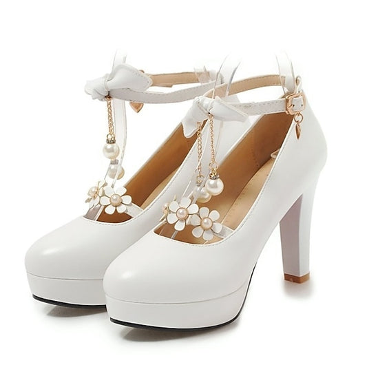 White Wedding Heels Elegant â€?Platform Jane Mary Girls'