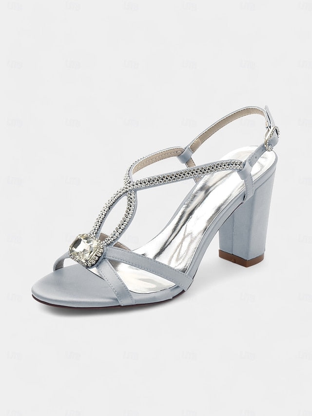 Elegant Sandals Women's Rhinestone Royal Blue Satin –