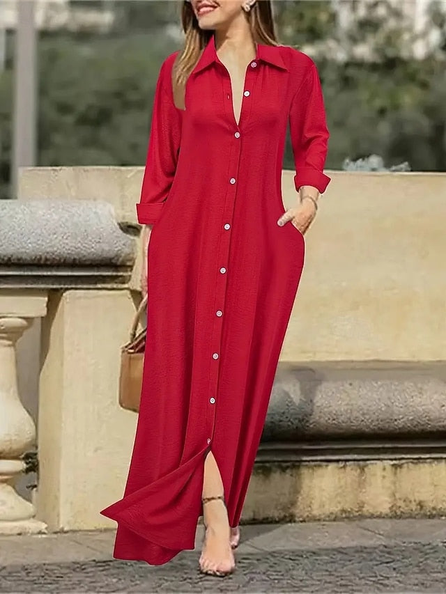 Women's Elegant Dress Maxi Dress Buttons Elegant V Neck