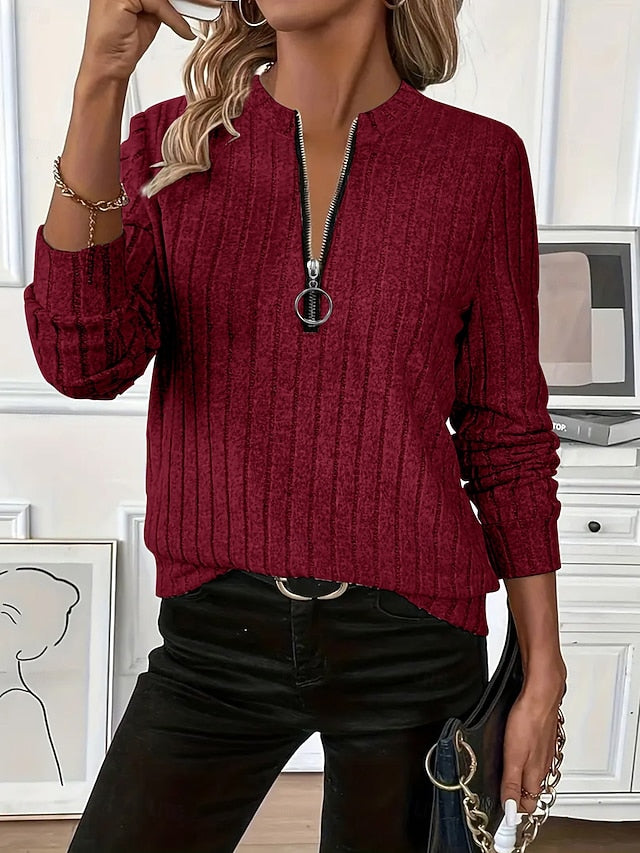 Women's Pullover Sweatshirt Plain Casual Long Sleeve V Neck