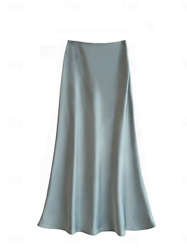 Women's Satin Skirts Elegant Vintage Fashion Casual Maxi