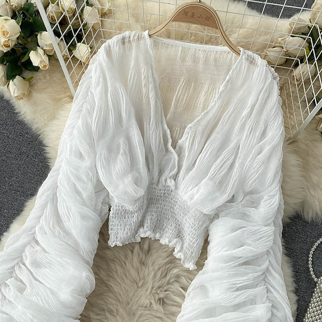 Women's Blouse Chiffon Tops Ruched Plain Stylish Long