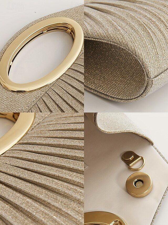 Bag Evening Gold Glitter Clutch Women's with Handle