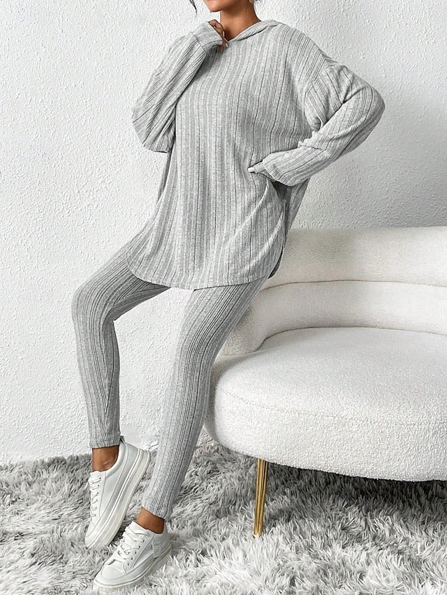 Women's Pants Sets Bolero Top Long Sleeve Hooded Solid