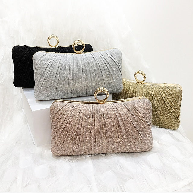 Clutch Evening Rhinestone Ring Glitter Gold Bag with Elegant