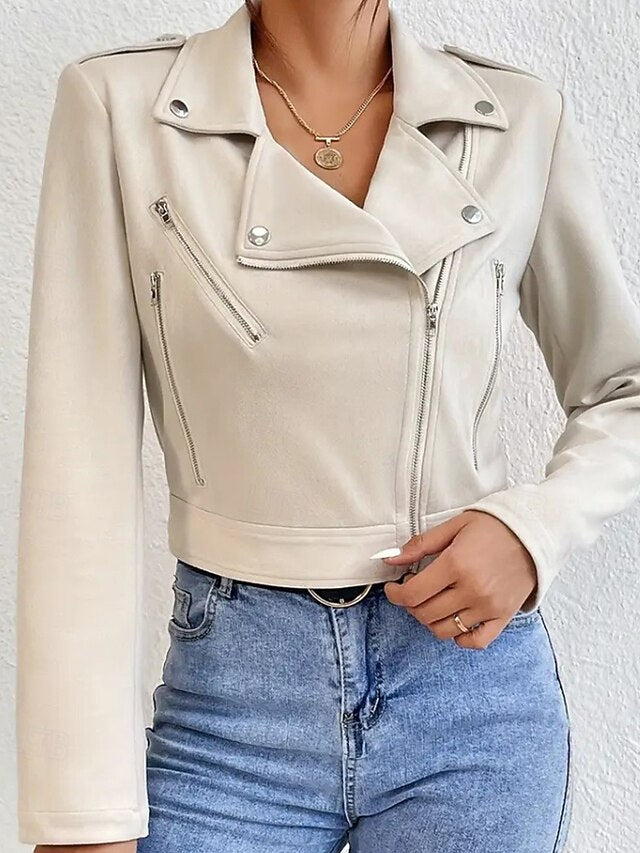 Leather Zipper Women's Comfortable Jacket Pocket Faux