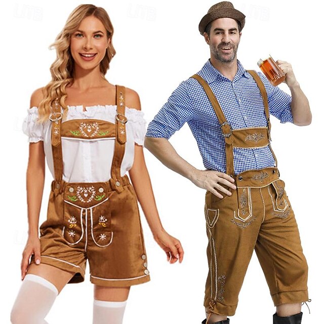 Couples Oktoberfest Beer Costume Blouse Shirt Lederhosen