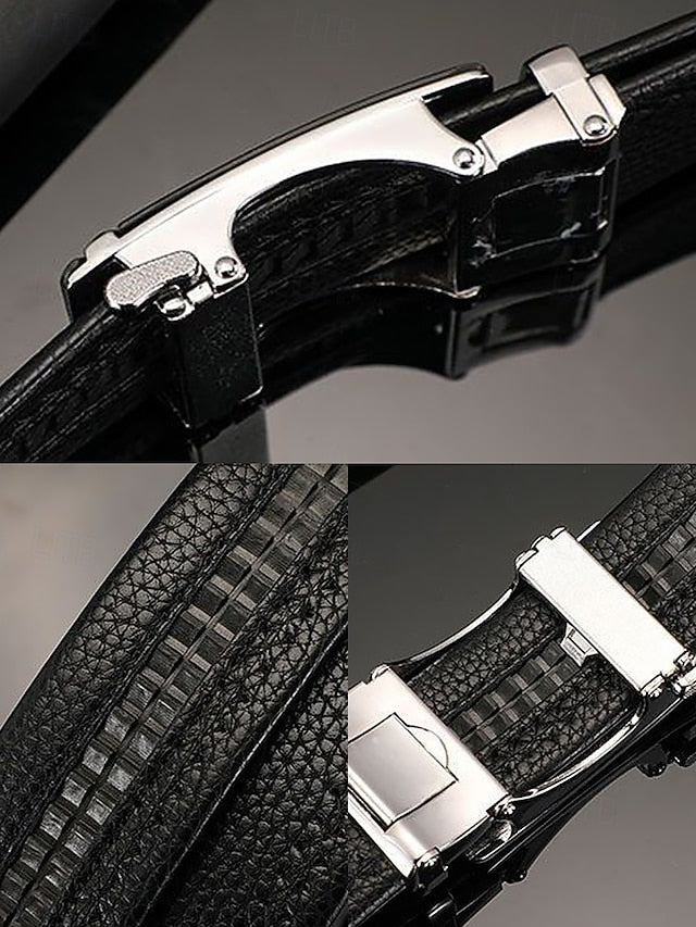 with Leather Belt Black Metal Elegant Men's Adjustable