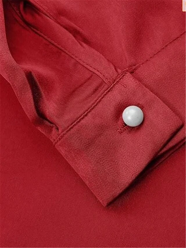 Women's Shirt Blouse Ruffle Buttons Solid Color Business