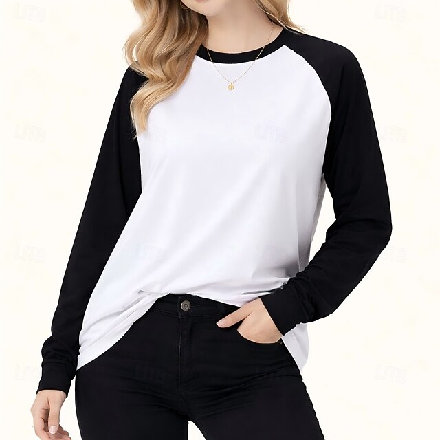 Women's Oversized Tee Raglan T Shirt 100% Cotton Patchwork