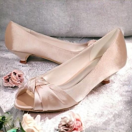 Heels Blush - Satin Women's Peep-Toe Kitten Pink Elegant