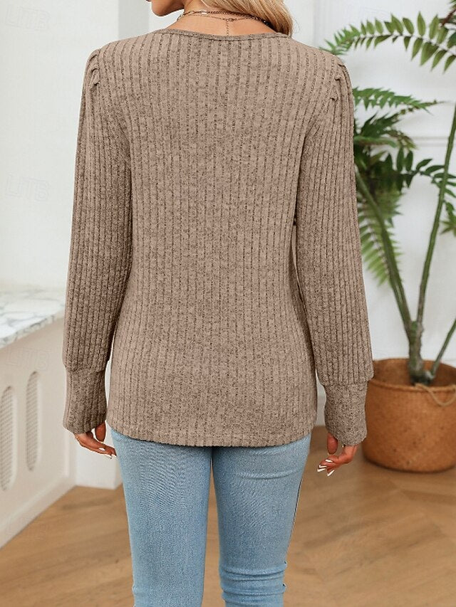 Women's T Shirt Patchwork Solid Color Casual Long Sleeve V
