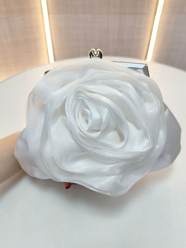 Women's Elegant Clutch Satin Rose – Evening Flower Purse