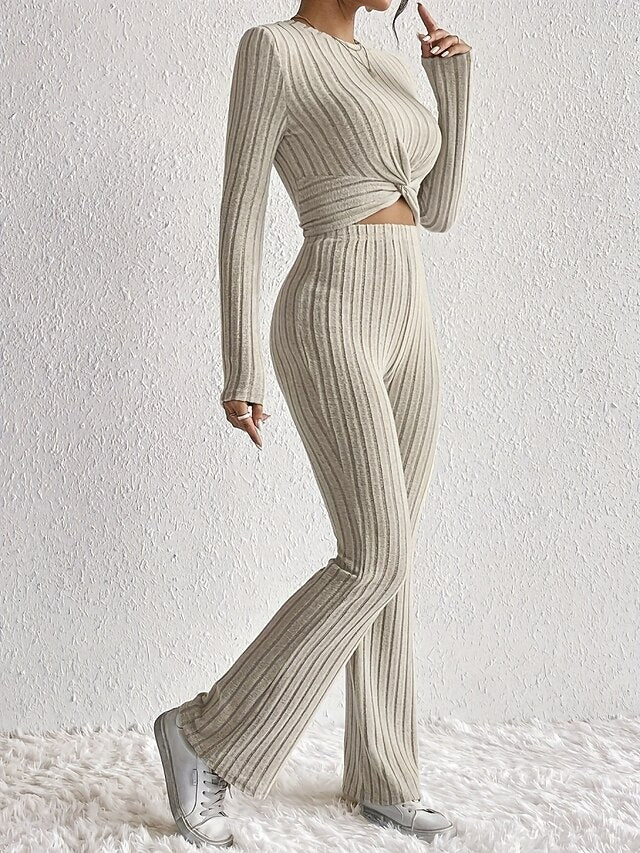 Women's Pants Sets Bolero Top Long Sleeve Crew Neck Solid