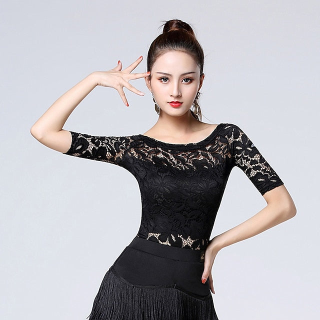 Latin Dance Top Lace Split Joint Women's Training