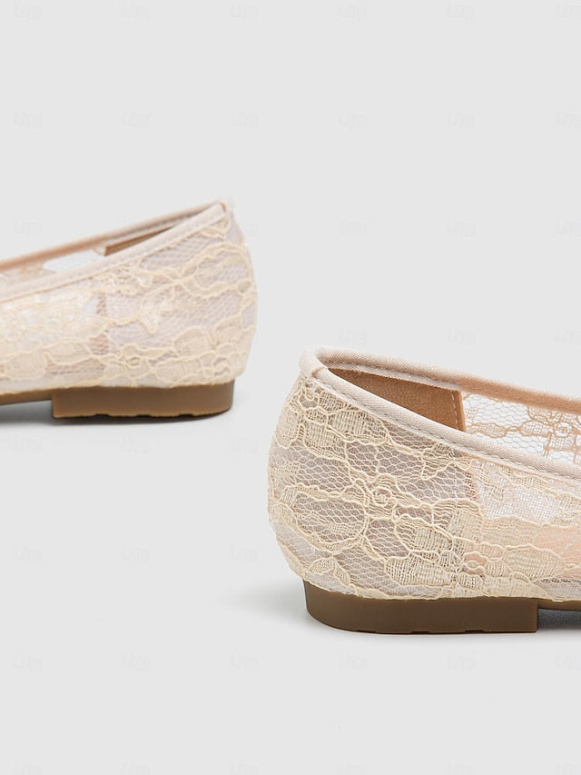 Women's Lace Ballet Ornate Flats Elegant with Beige