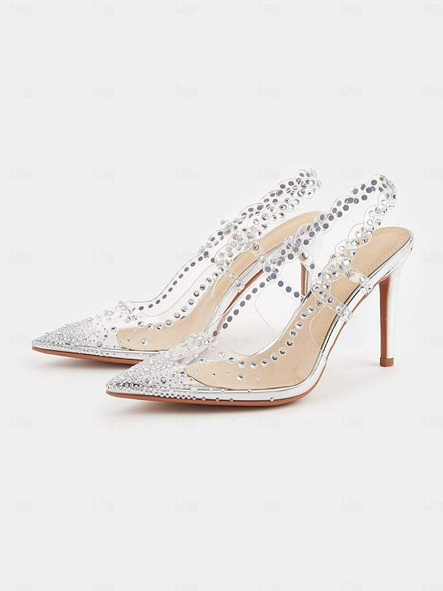 Clear Pointed Slingback with Rhinestone Toe Heels Women's