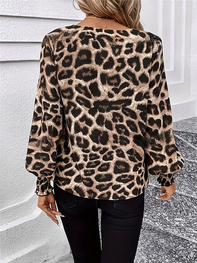 Women's Shirt Blouse Print Leopard Basic Casual Long Sleeve